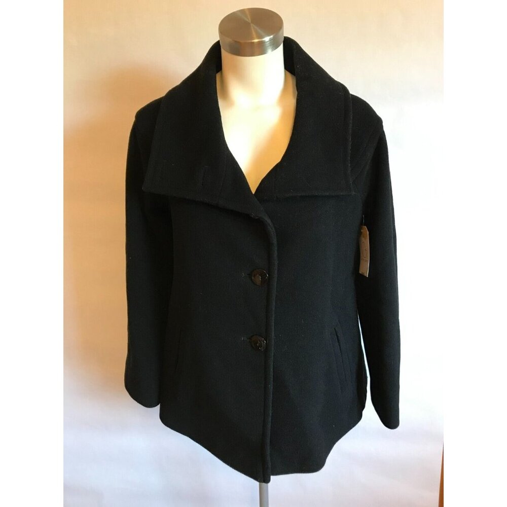 Tahari Black Wool Blend Button-Up Coat, Size 8 (US)